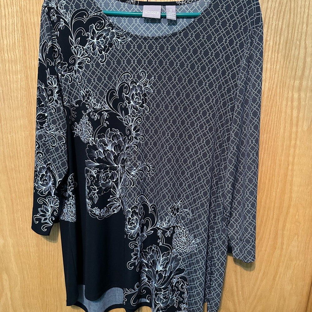Chico's Black and White Floral Blouse